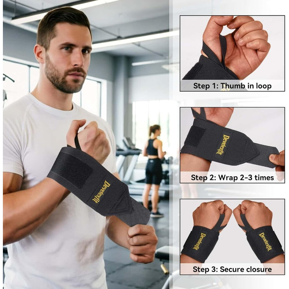 Wrist Wraps for Weightlifting, 20" Professional Wrist Support for Powerlifting, Bench Press, Adjustable Heavy Duty Straps with Thumb Loop for Men Women Gym Workout (2 PCS)
