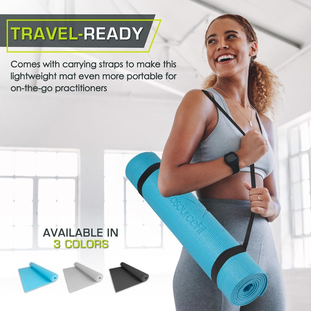 Classic Yoga Mat 1/8” (3mm) Thick, Extra Long 72-Inch Lightweight Fitness Mat with Non-Slip Grip for Yoga, Pilates, Exercise