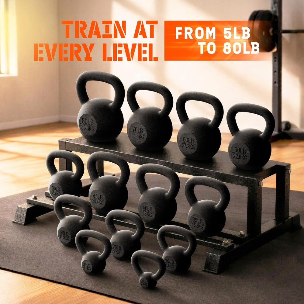 Cast Iron Kettlebell, Strength Training Kettlebells 5-80 Lb (5,10,15,20,25,30,35,40,45,50,60,70,80 Lb) for Full Body Workout, Push up, Strength Training - Single & Kettlebell Set of 2 for Men