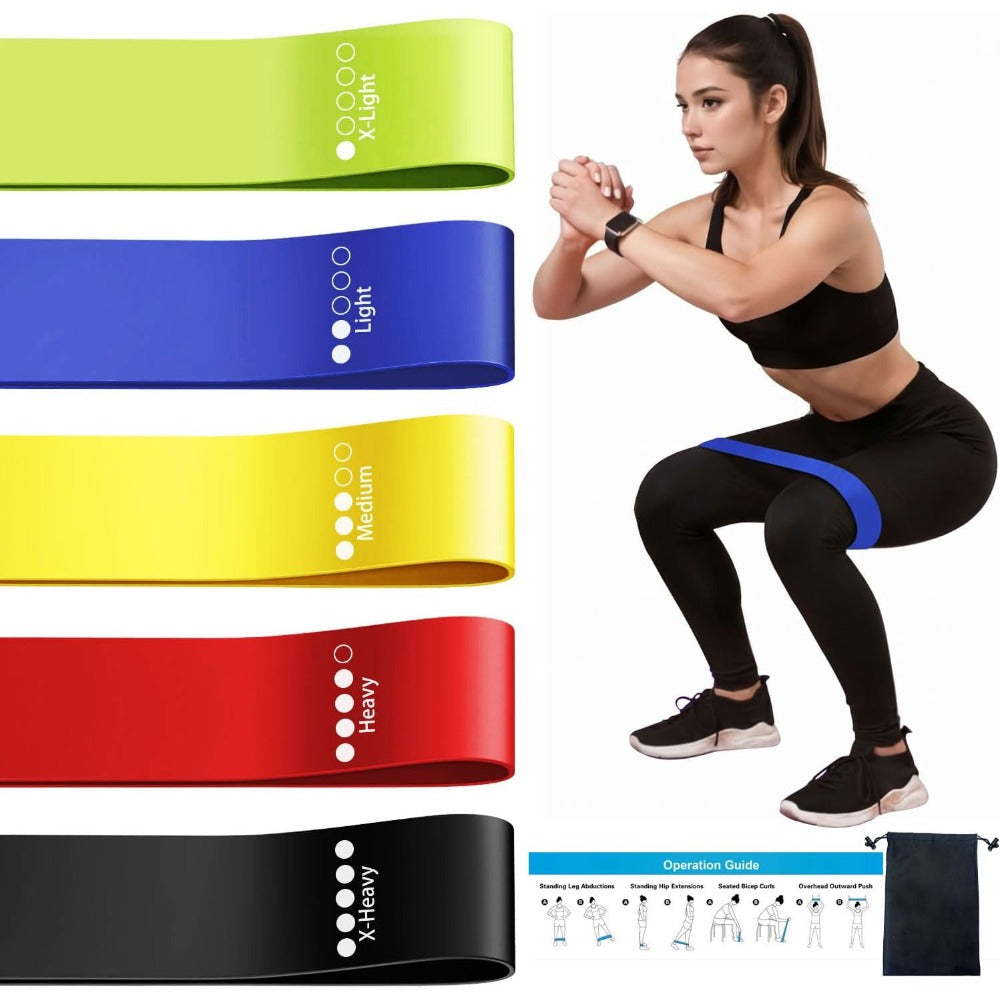 Resistance Loop Exercise Bands for Home Fitness, Yoga Pilates, Stretching, Strength Training, and Physical Therapy - Elastic Bands Set Workout Bands for Women&Men (5pcs Set)
